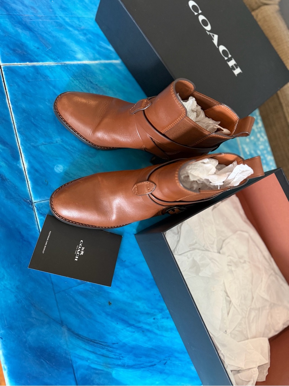 Coach Women’s Tan Leather Pull-On Boots